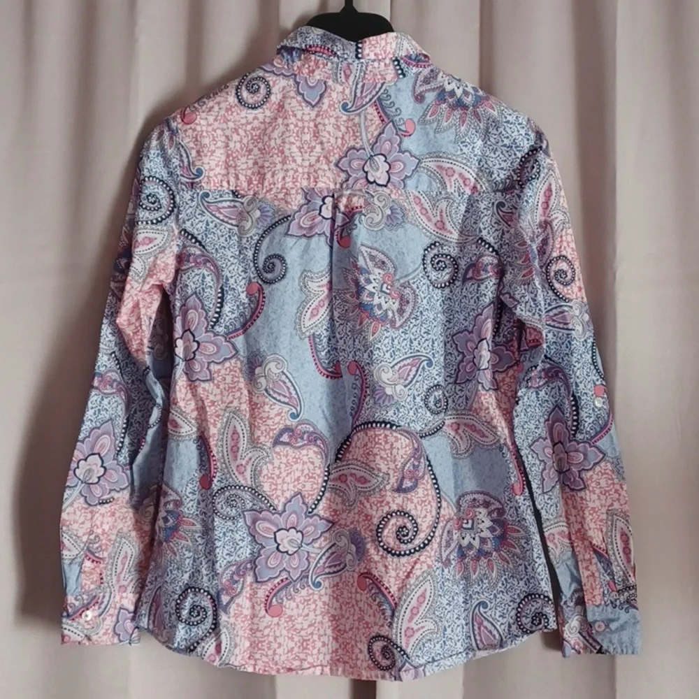 Charter Club Shirt Shop Relaxed Fit Cotton Paisley Button Front Top
